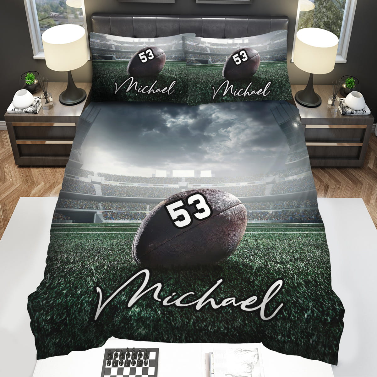 Personalized American Football Stadium Decorative Bedding Sets with Duvet Cover Flatsheet Pillowcase