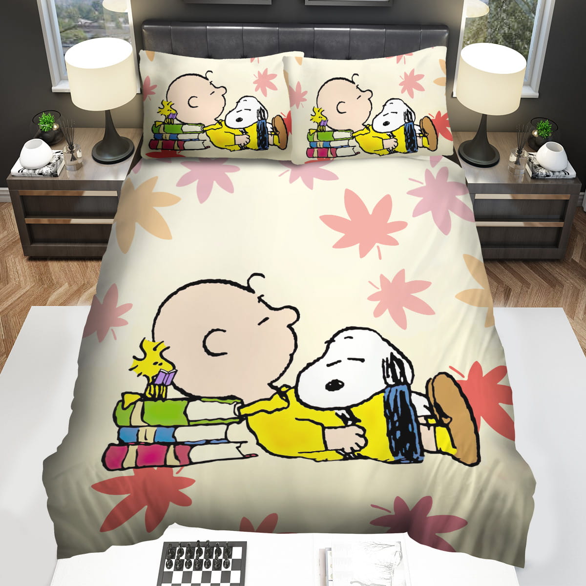 Peanuts Charlie Brown Snoopy & Woodstock Sleeping On Books Bedding Sets Gift For Christmas Thanksgiving Halloween