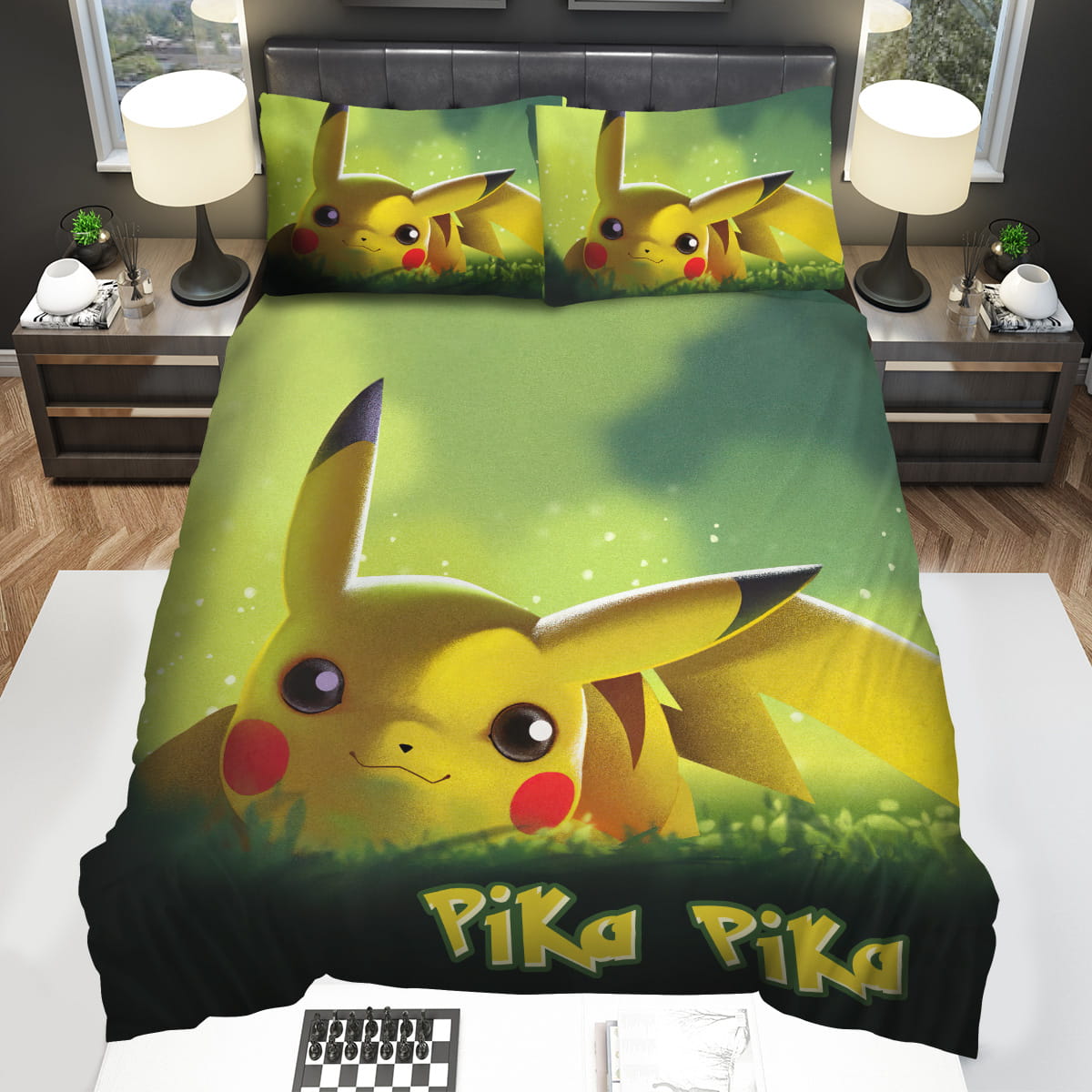 Personalized Adorable Pikachu On Grass Decorative Bedding Sets For Fan
