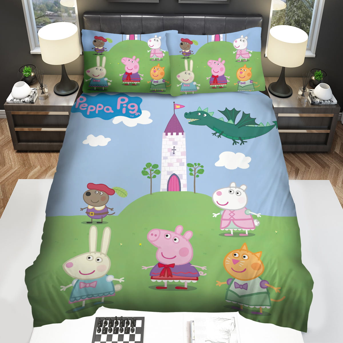 Peppa Pig And Friends And The Dragon Castle Decorative Bedding Sets with Duvet Cover Flatsheet Pillowcase