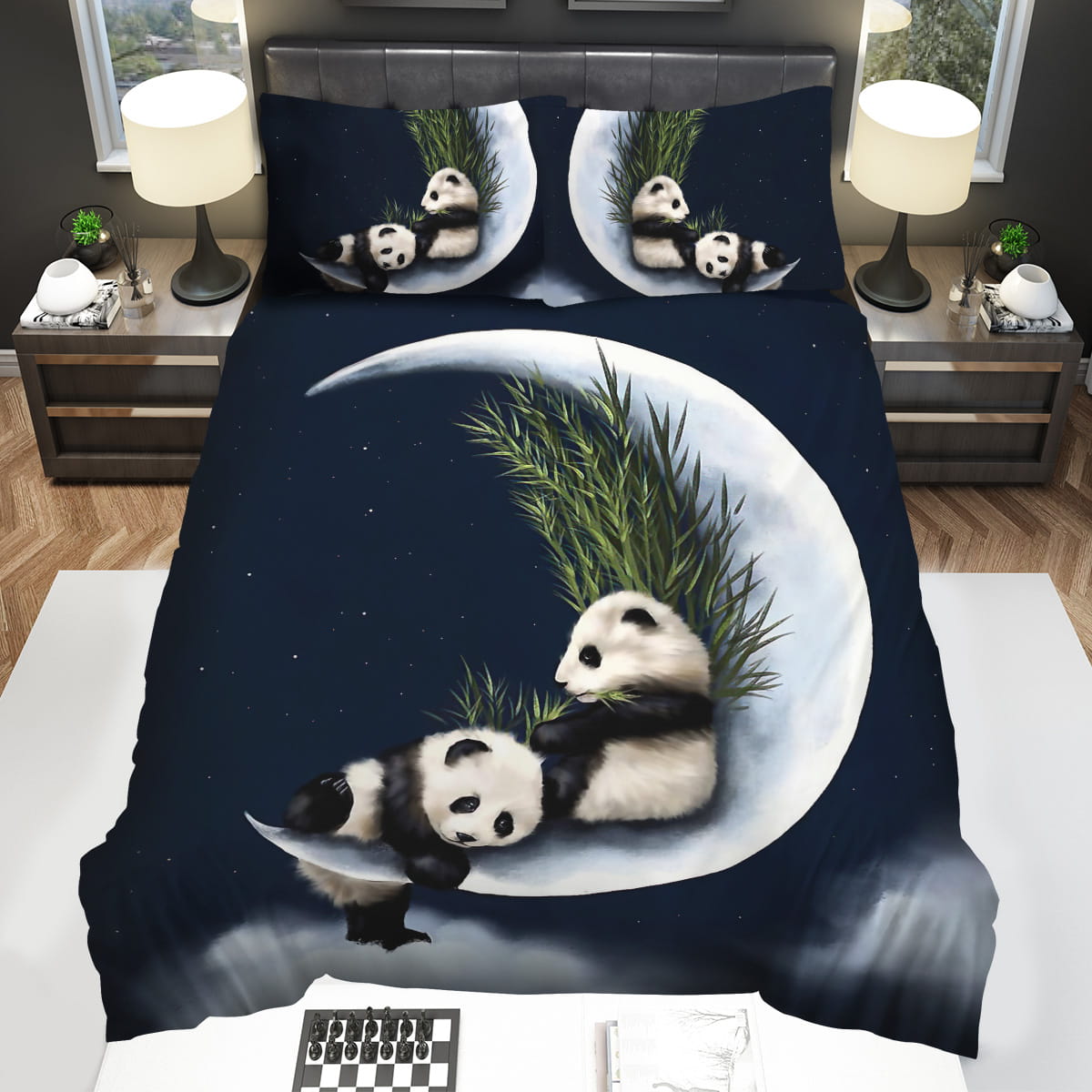 Panda Sitting On The Moon Decorative Bedding Sets with Duvet Cover Flatsheet Pillowcase