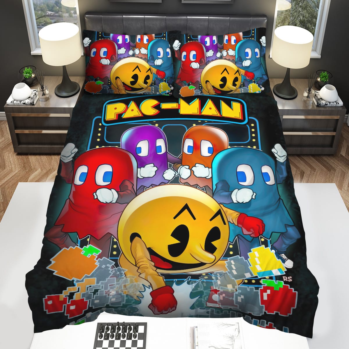 Pac-Man And The Four Colored Ghosts In Cartoon Art Bedding Sets Gift For Christmas Thanksgiving Halloween