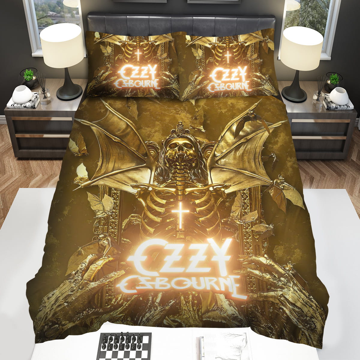 Ozzy Osbourne With Gold Skeleton And Bats Decorative Bedding Sets with Duvet Cover Flatsheet Pillowcase