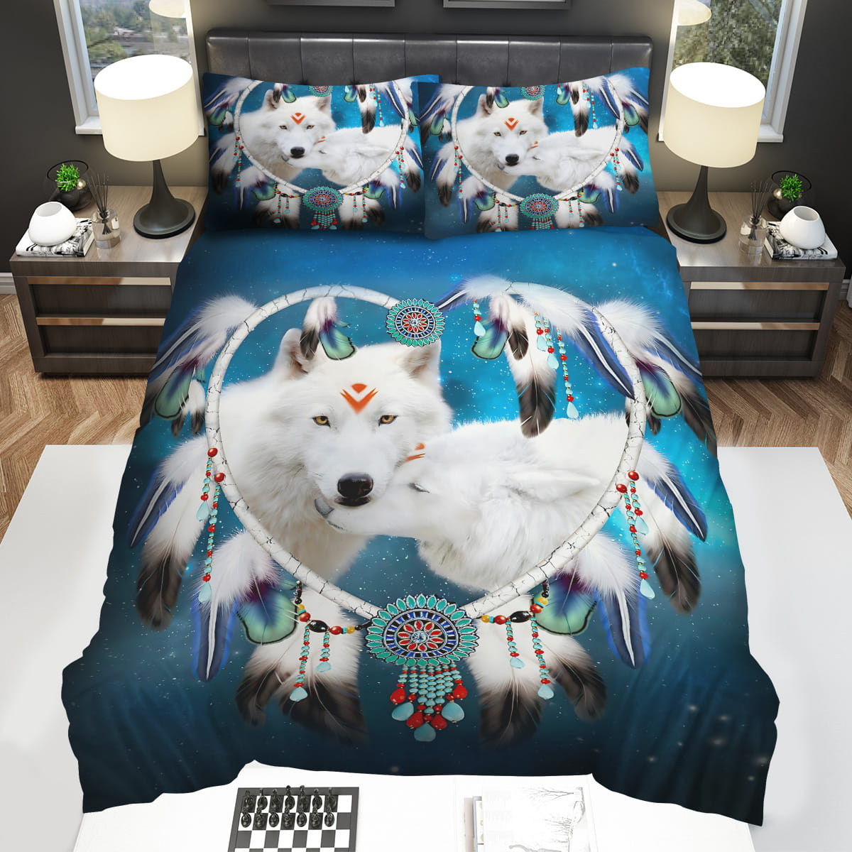 Native American Wolf Dreamcatchers Decorative Bedding Sets with Duvet Cover Flatsheet Pillowcase