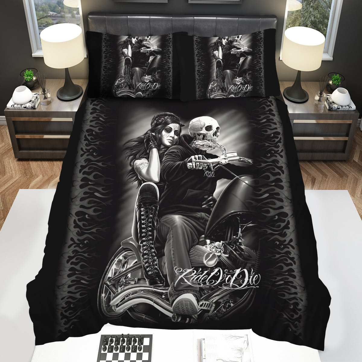 Motorbike Motorcycle Skull Ride Or Dies Bedding Sets Gift For Christmas Birthday Thanksgiving