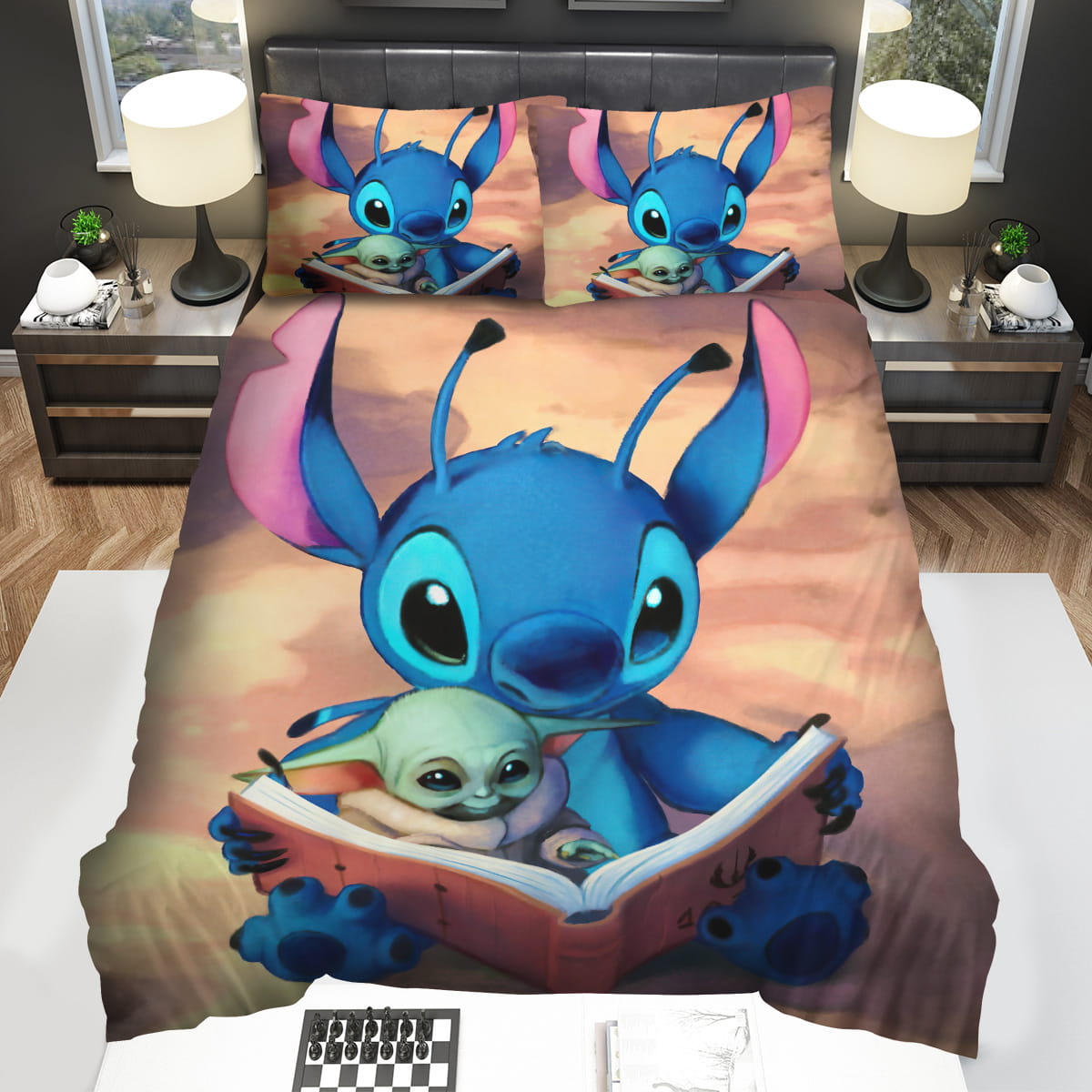 Lilo And Stitch Stitch Reading Book With Yoda Bedding Sets Gift For Christmas Birthday Thanksgiving