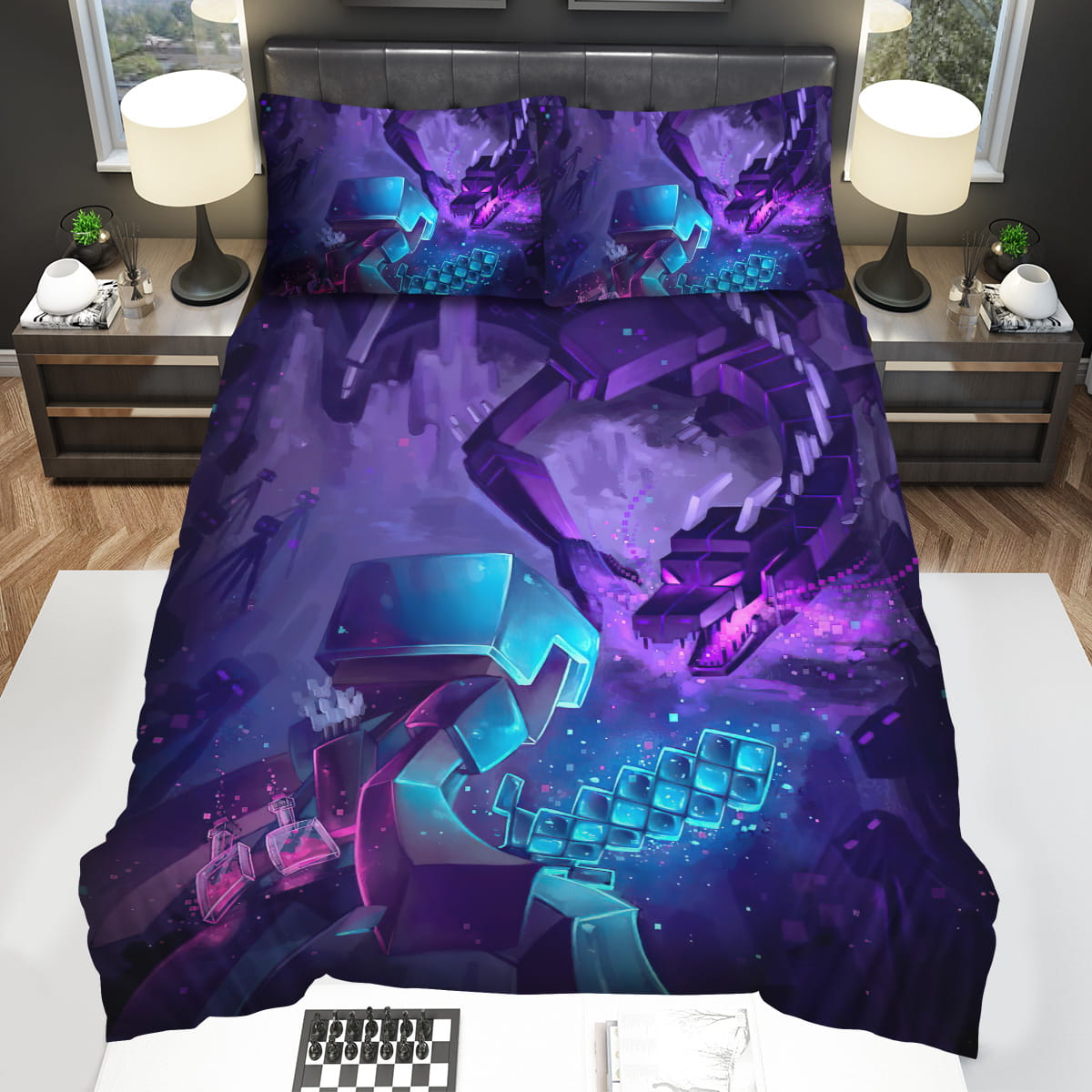 Minecraft Warrior Vs The Purple Dragon Bedding Sets Gift For Christmas Thanksgiving Halloween