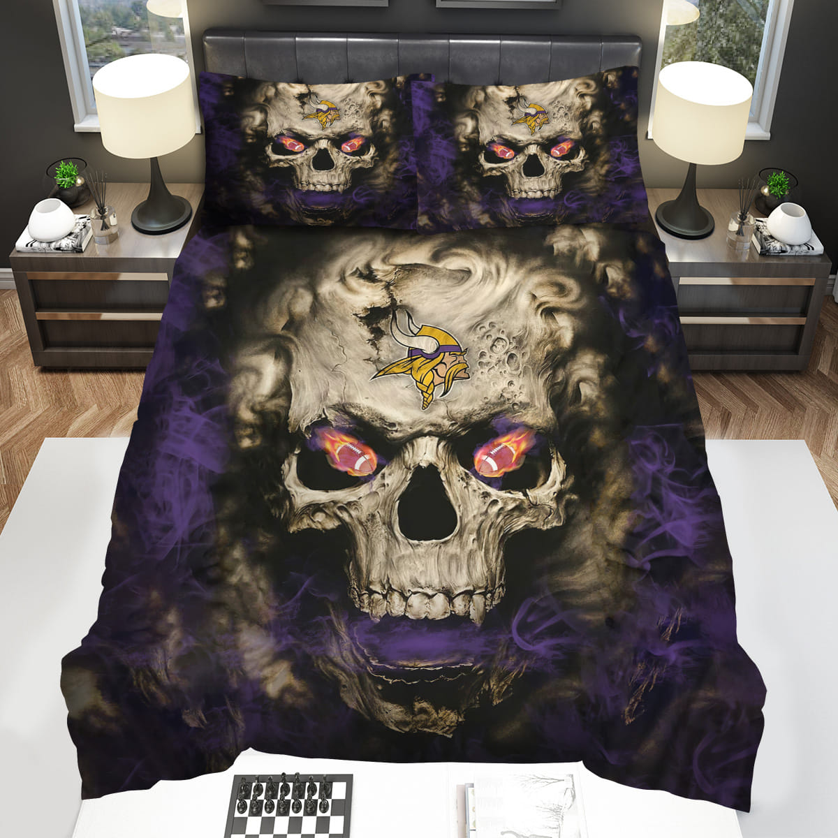 Minnesota Vikings Skull Decorative Bedding Sets with Duvet Cover Flatsheet Pillowcase