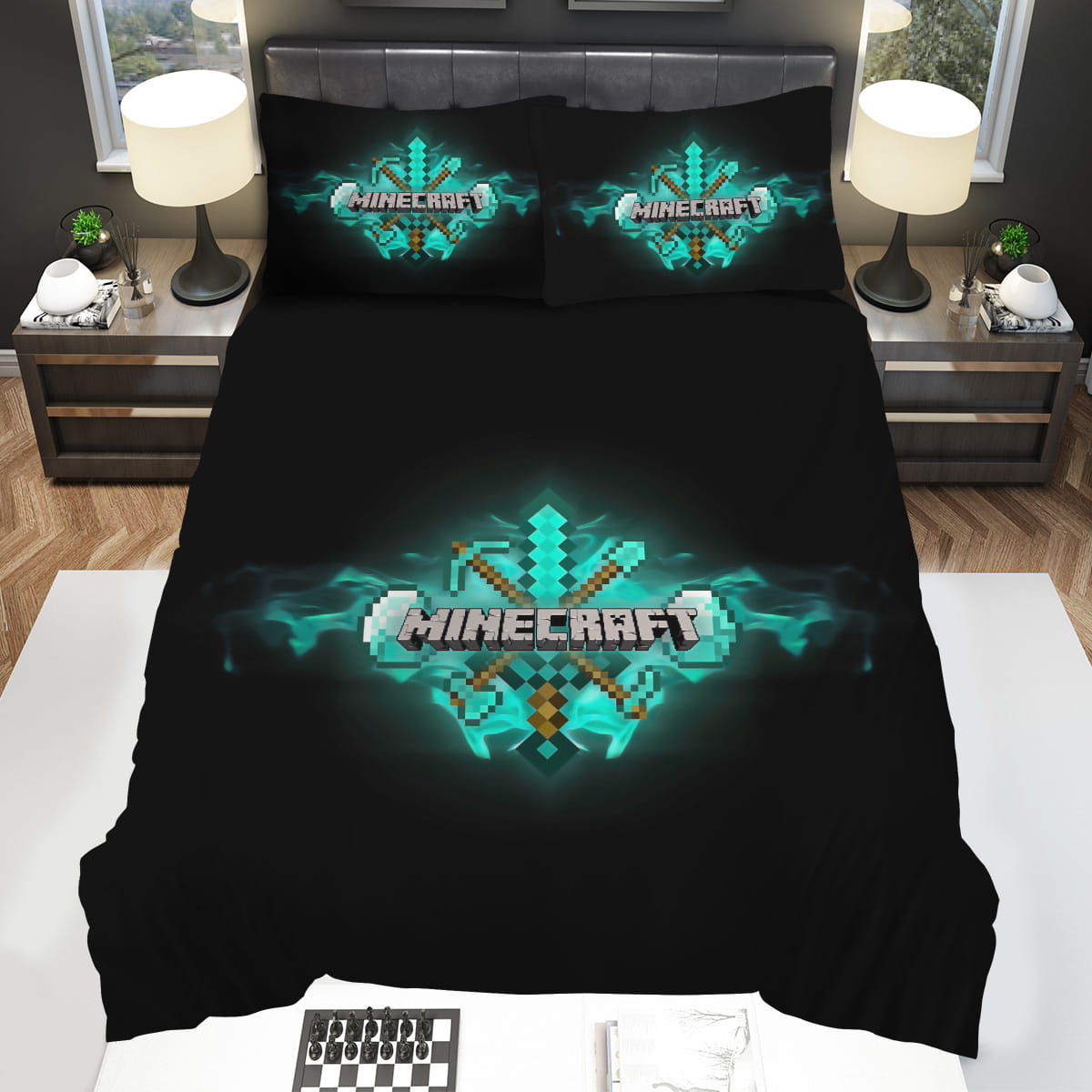 Minecraft Logos Turquoise Decorative Bedding Sets For Fan