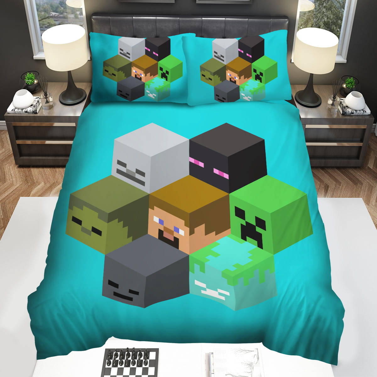 Minecraft Cubed Characters Heads Bedding Sets Duvet Cover Flatsheet Pillowcase