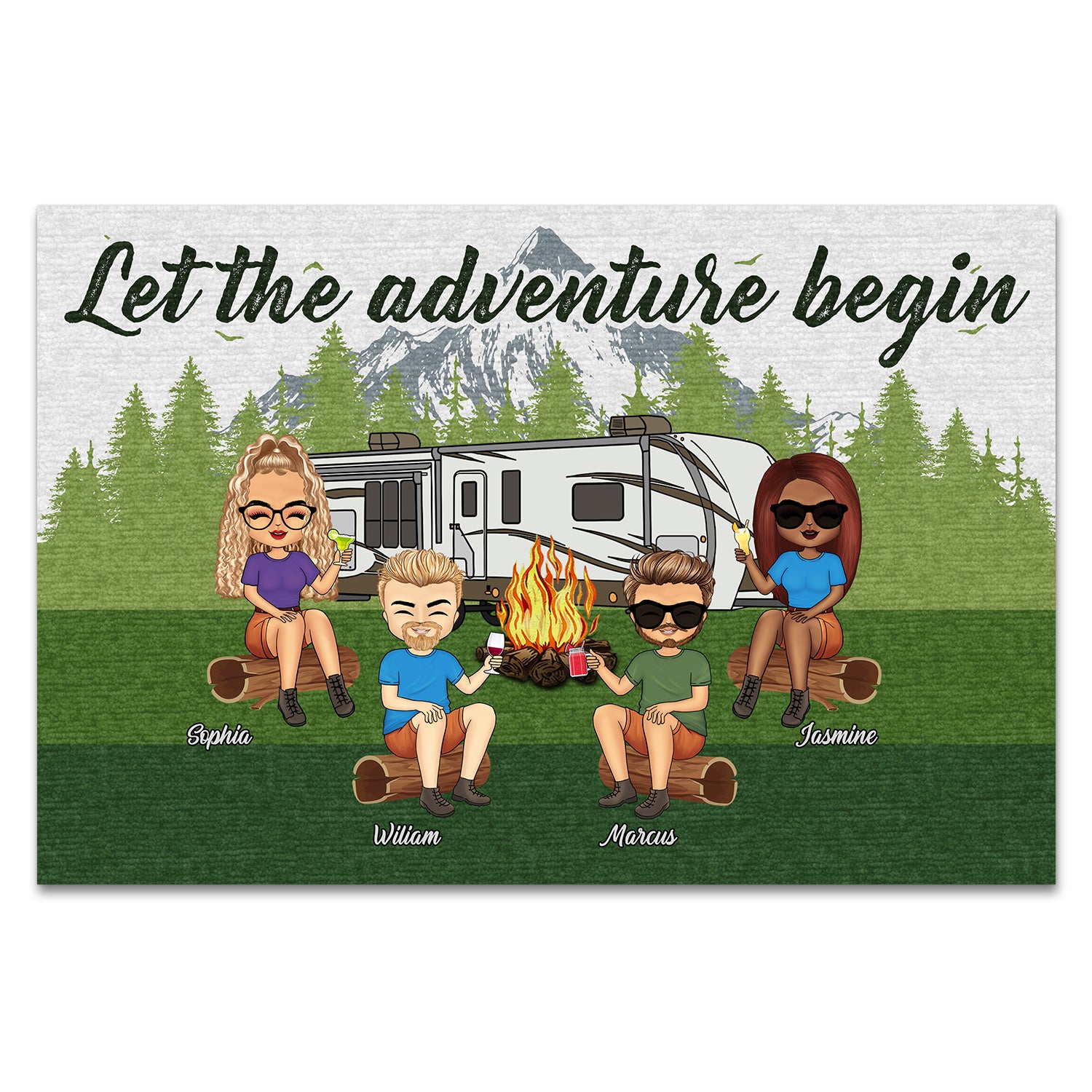 Best Friends Let The Adventure Begin Camping Gift For Family, Bff Besties & Siblings Custom Doormat