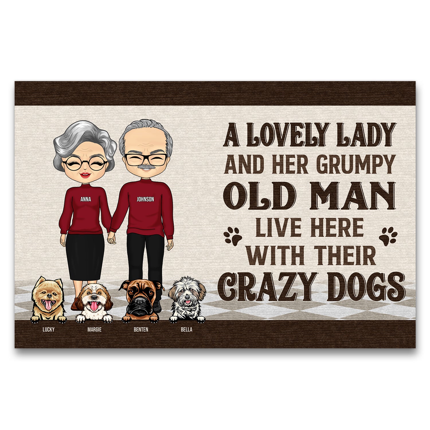 Lovely Lady Grumpy Old Man With Crazy Dogs Cats Gift For Couple & Pet Owners Custom Doormat