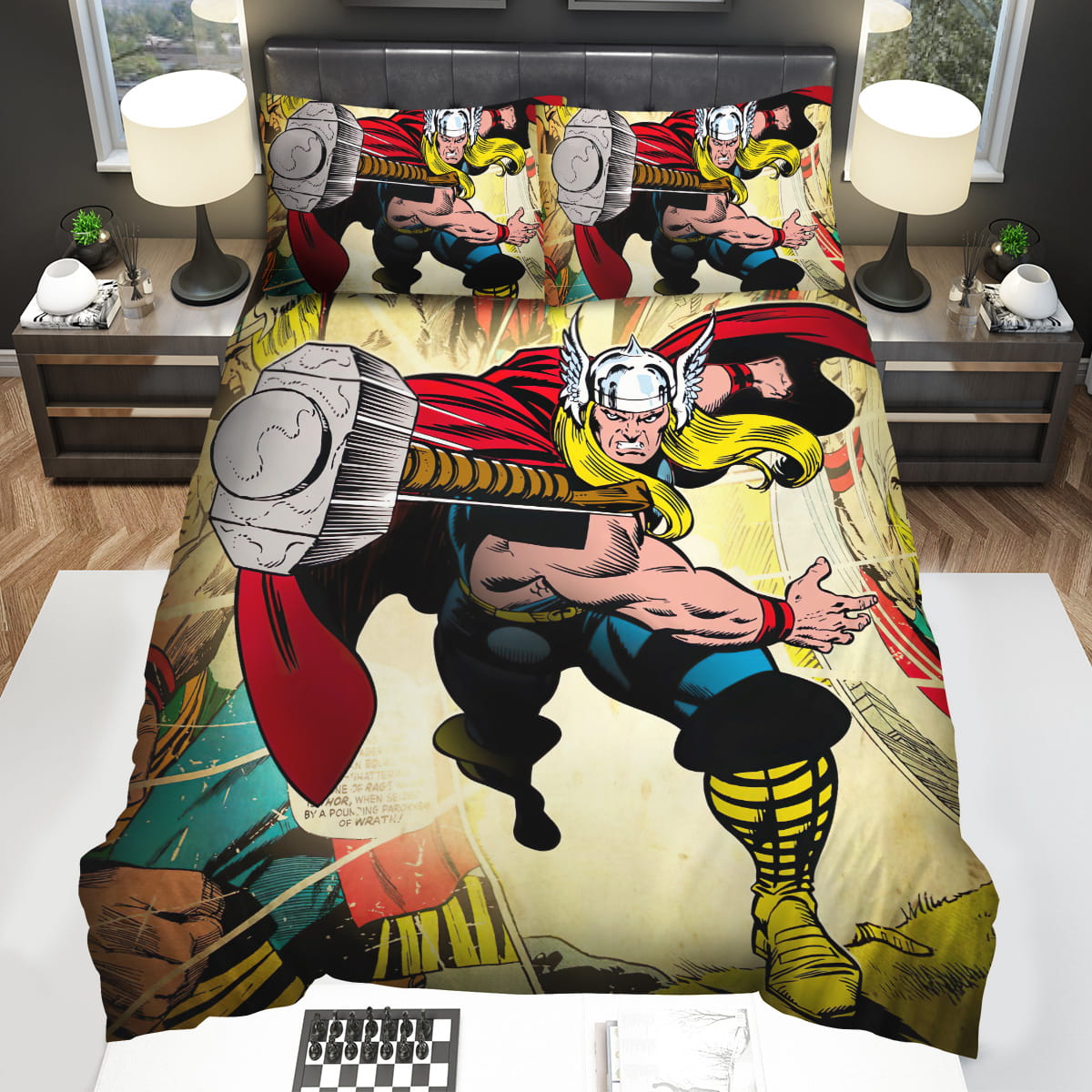 Marvel Thor Throwing His Hammer In Comic Bedding Sets Gift For Christmas Thanksgiving Halloween