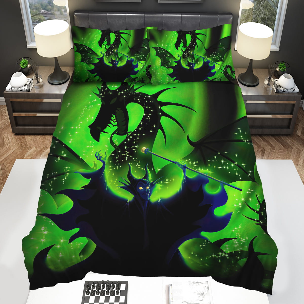 Maleficent Dragon Green Background Decorative Bedding Sets For Fan