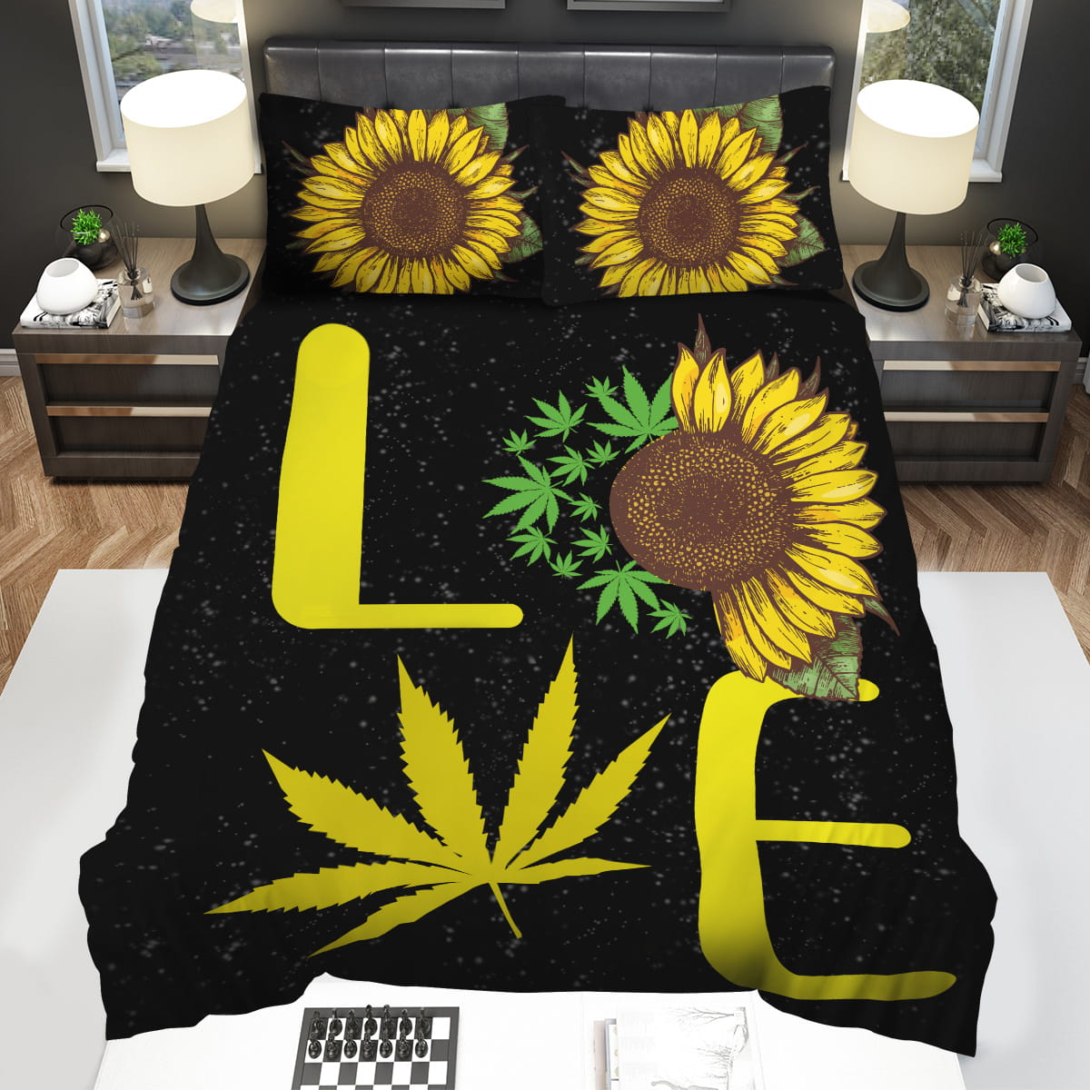 Love Sunflower And Weed Decorative Bedding Sets For Fan