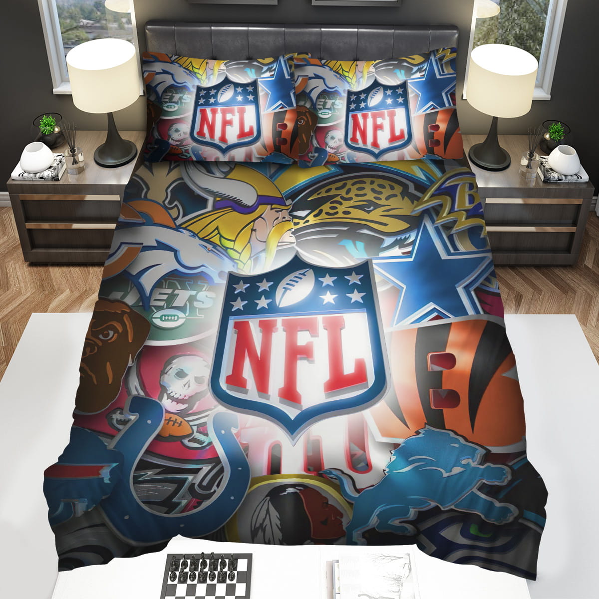 Madden Nfl 3d Logo In Nfl Teams Logos Background Bedding Sets Duvet Cover Flatsheet Pillowcase