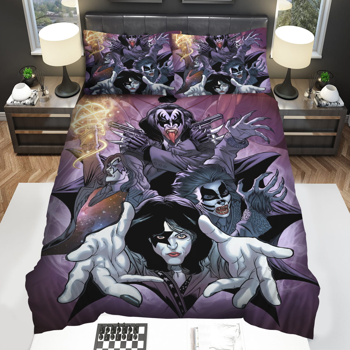 Kiss Members In Cartoon Characters Decorative Bedding Sets For Fan