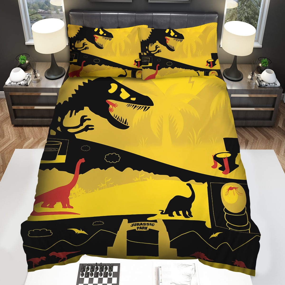 Jurassic Park Movie Yellow Background Photo Decorative Bedding Sets with Duvet Cover Flatsheet Pillowcase