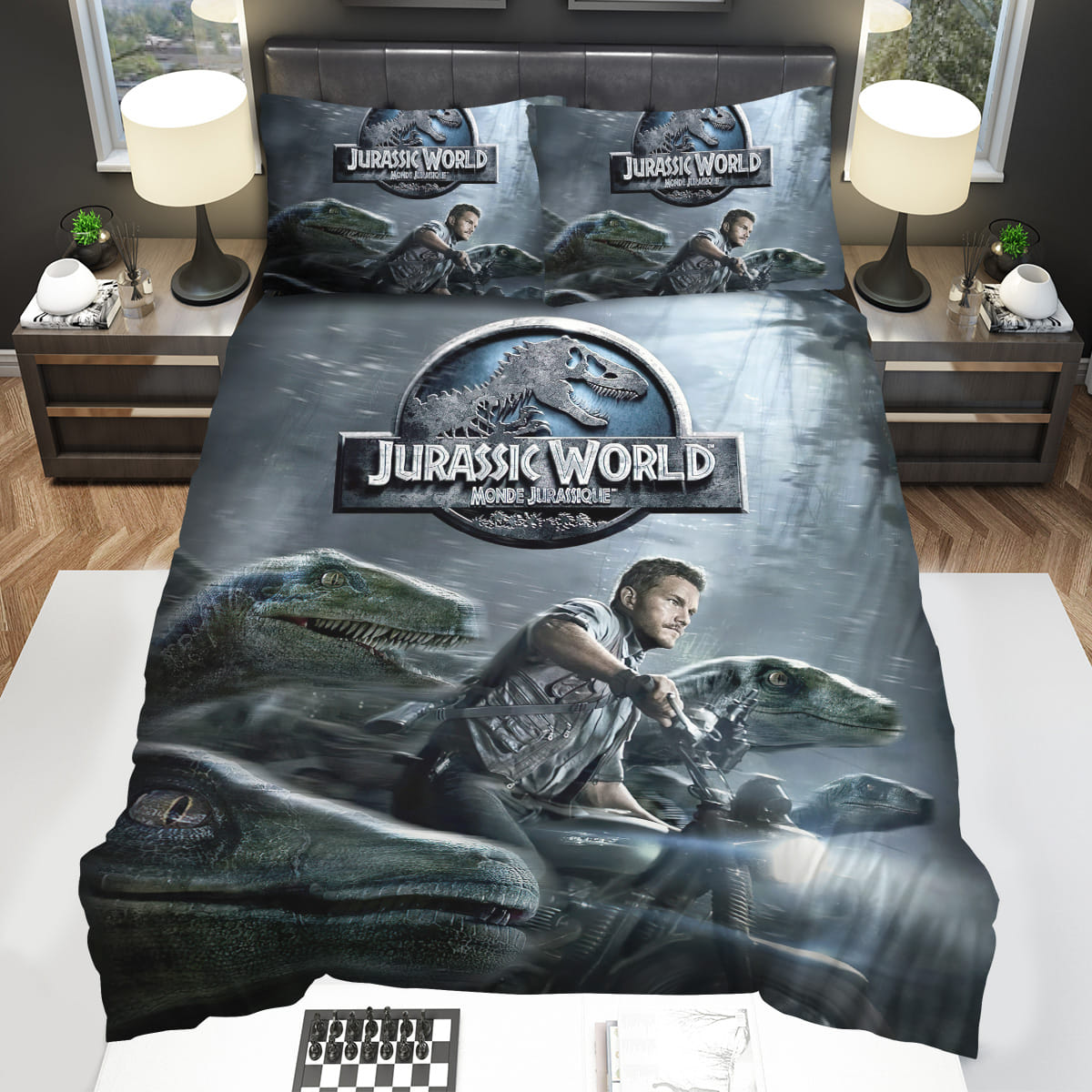 Jurassic World Chris Pratt & Velociraptors Bedding Sets Gift For Christmas Thanksgiving Halloween