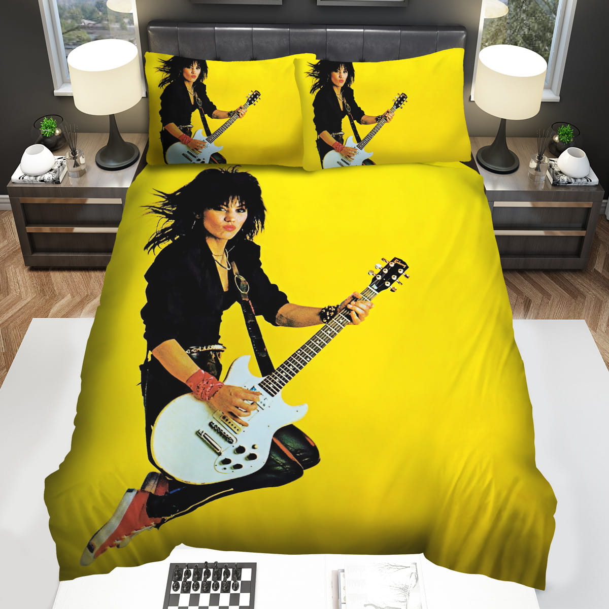 Joan Jett Jumping Yellow Backgrounds Bedding Sets Gift For Christmas Thanksgiving Halloween