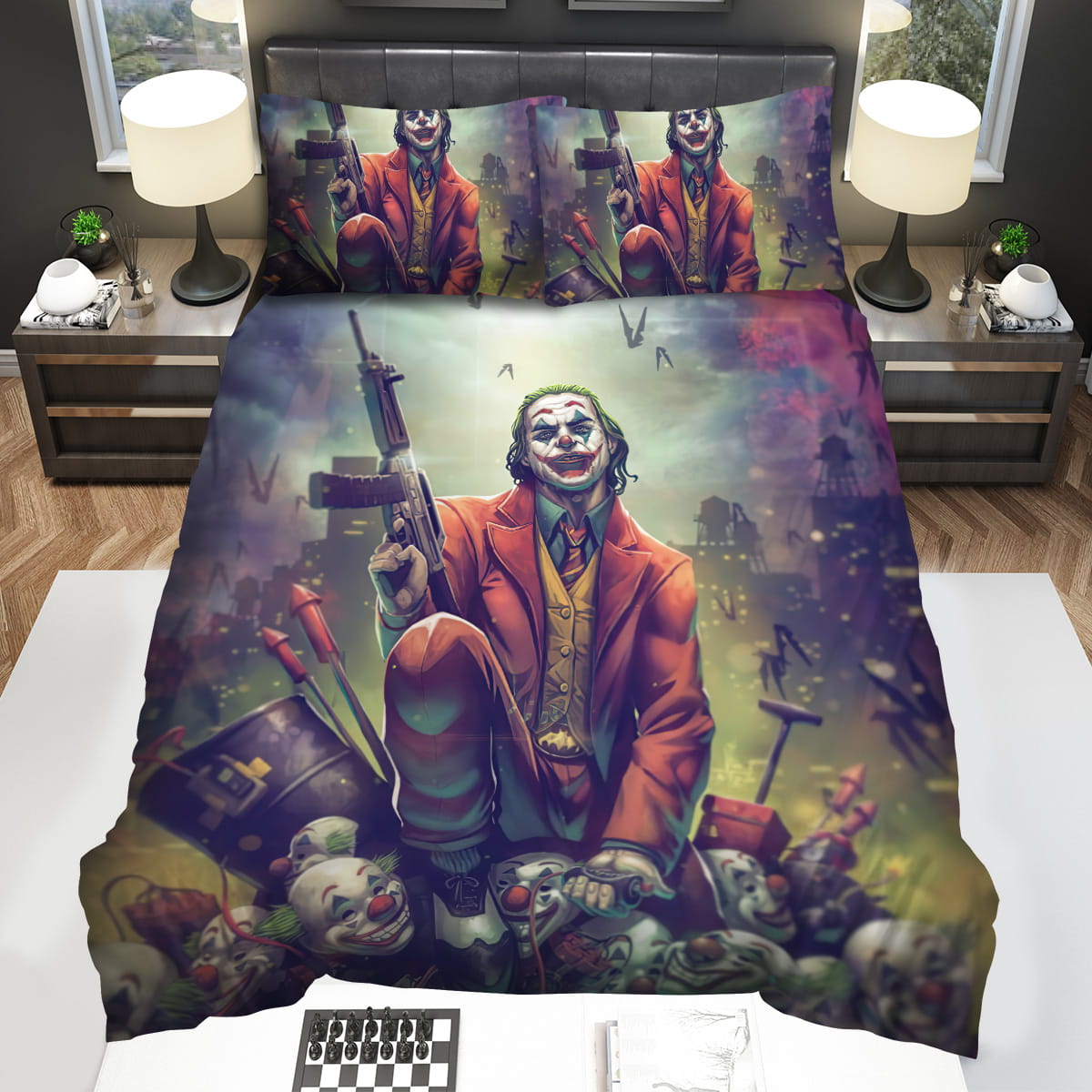 Joker With Heavy Weapons Painting Bedding Sets Gift For Christmas Thanksgiving Halloween