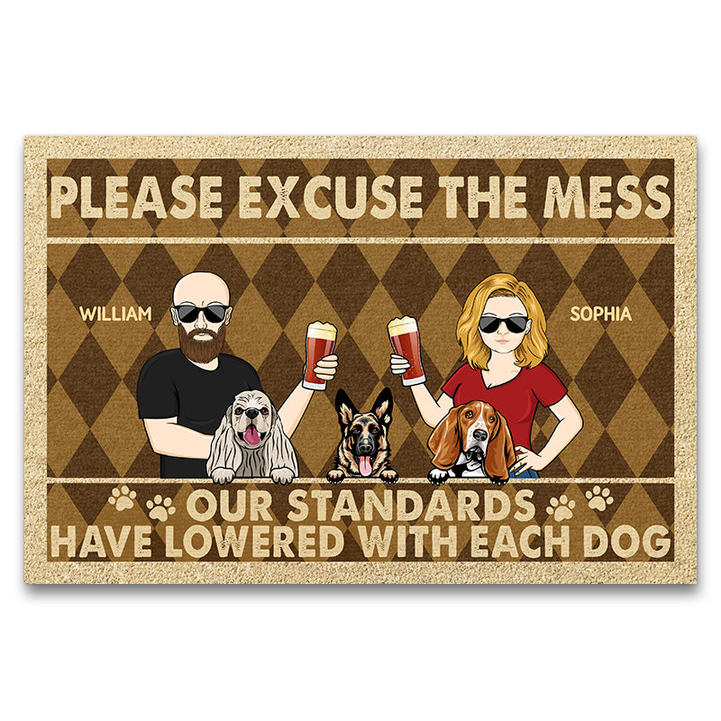 Please Excuse The Mess Our Standards Have Lowered With Each Dog Couple Husband Wife Gift For Dog Lovers Custom Doormat