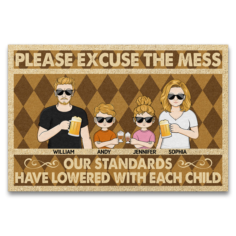Please Excuse The Mess Our Standards Have Lowered With Each Child Vintage Couple Husband Wife Family Custom Doormat