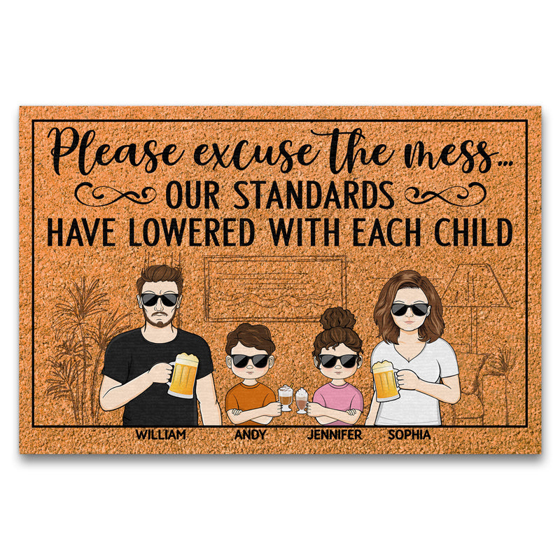 Please Excuse The Mess Our Standards Have Lowered With Each Child Husband Wife Couple Family Custom Doormat