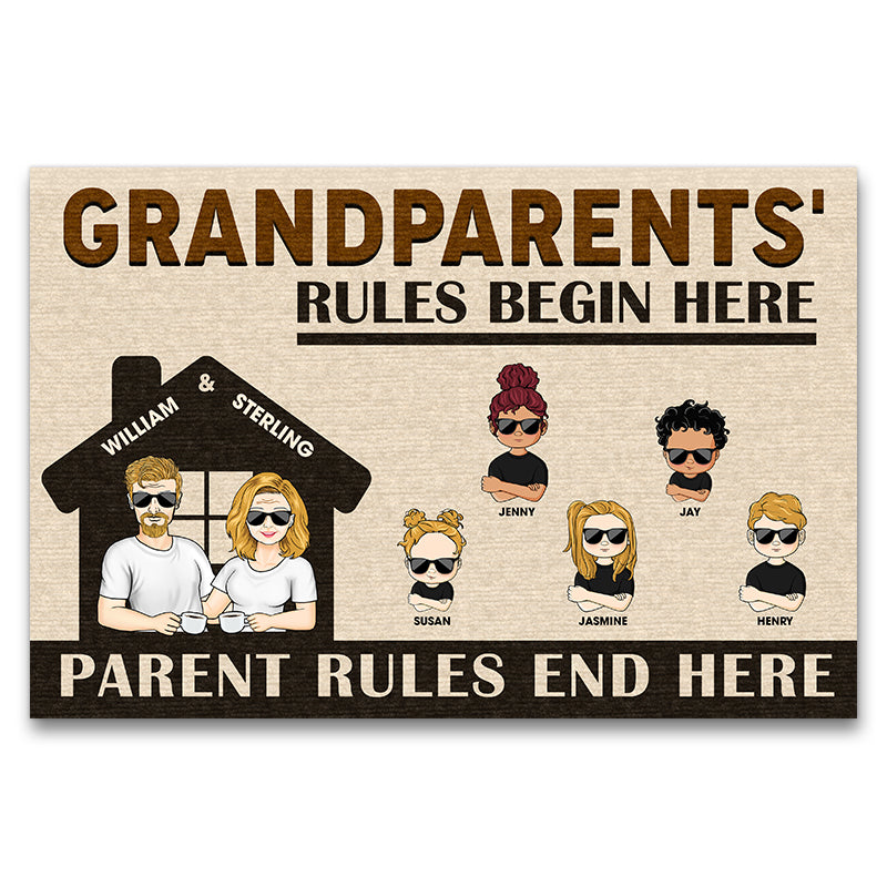 Old Couple Grandparents Rules Begin Here Gift For Grandparents Custom Doormat