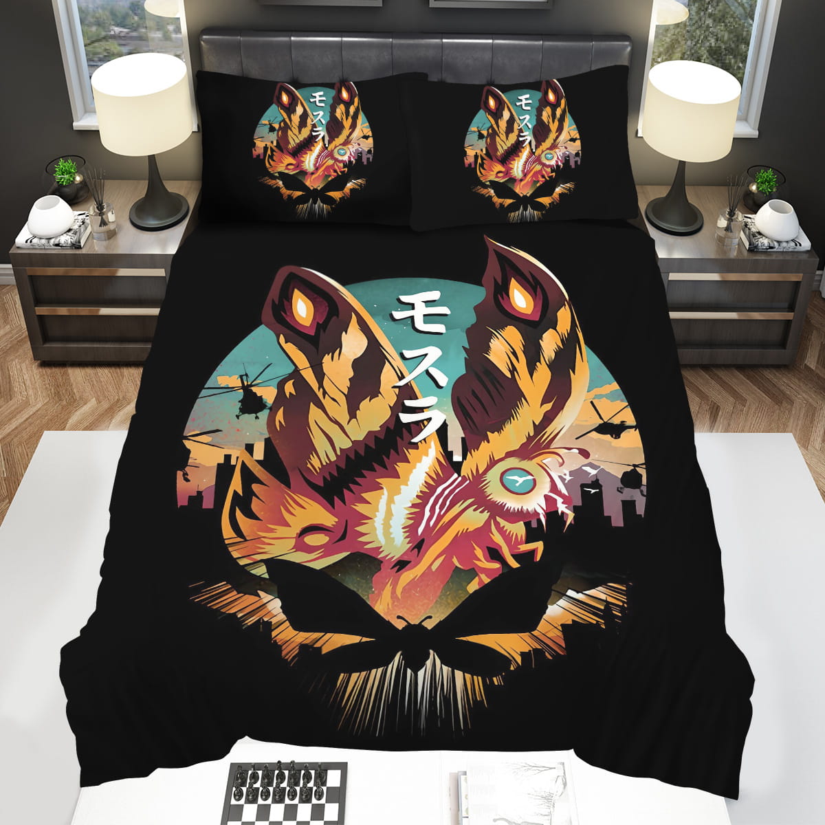 Illusion Negative Space Mothra Sunset Bedding Sets Gift For Christmas Thanksgiving Halloween