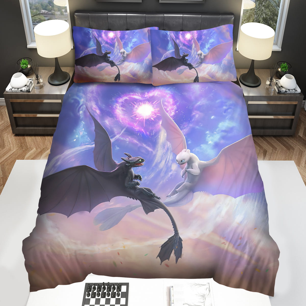 How To Train Your Dragon Toothless And Light Fury Flying Togethers Decorative Bedding Sets with Duvet Cover Flatsheet Pillowcase