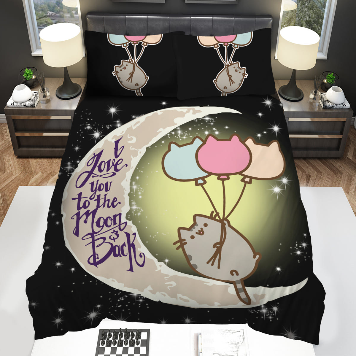 I Love You To The Moon And Back Pusheen The Cat Decorative Bedding Sets with Duvet Cover Flatsheet Pillowcase