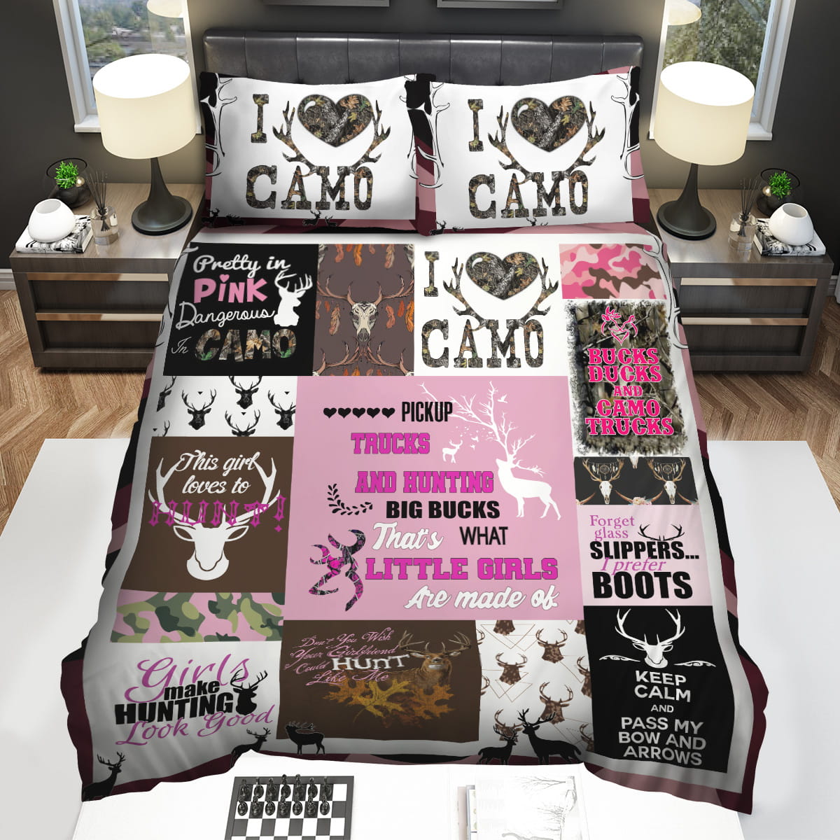 Hunting Girl Pretty In Pink Dangerous In Camo Decorative Bedding Sets with Duvet Cover Flatsheet Pillowcase