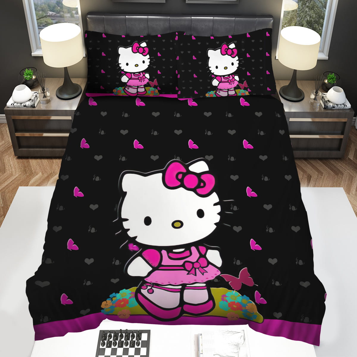 Hello Kitty Pink Dress & Butterflies Bedding Sets Gift For Christmas Thanksgiving Halloween
