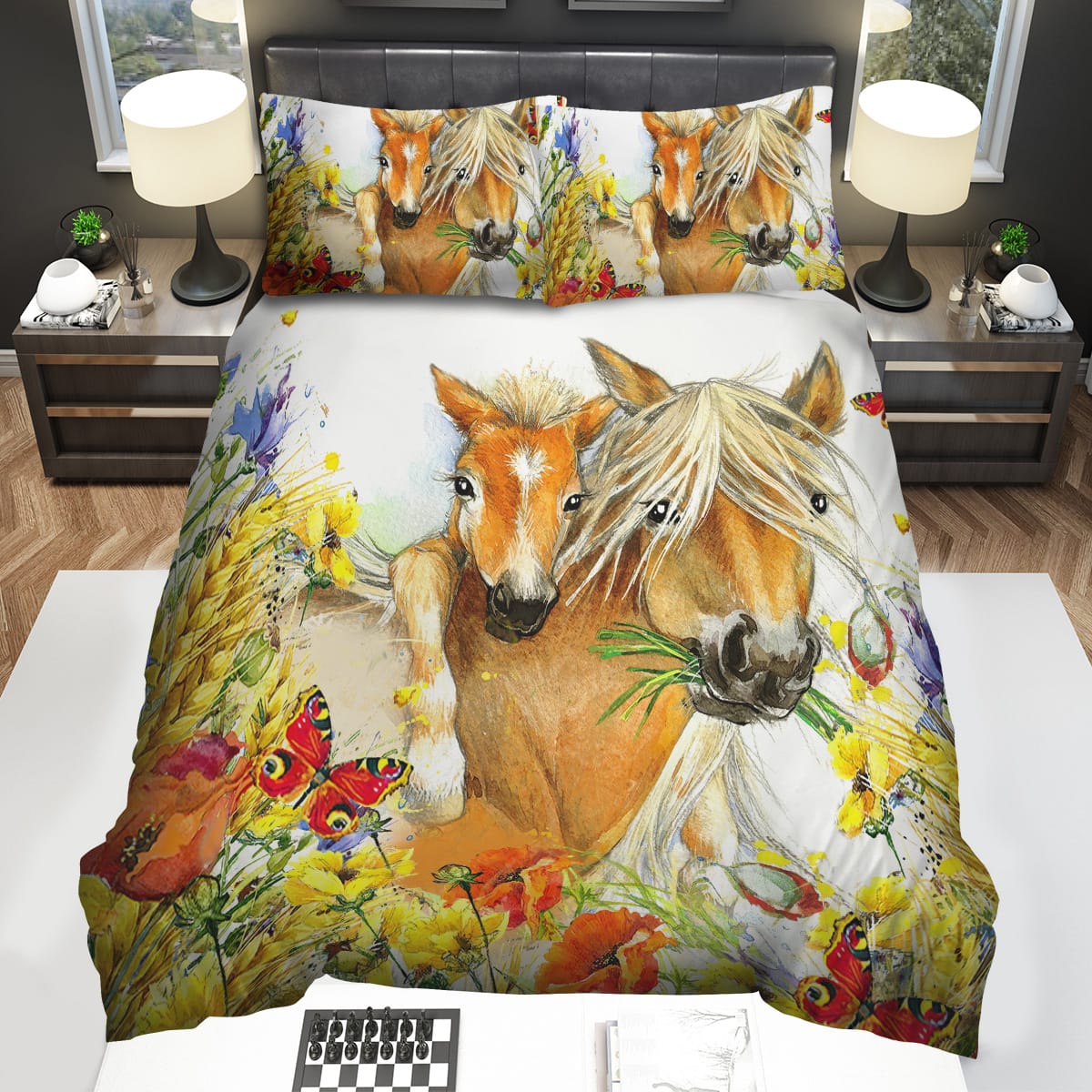 Horse Family And Flowers Bedding Sets Duvet Cover Flatsheet Pillowcase