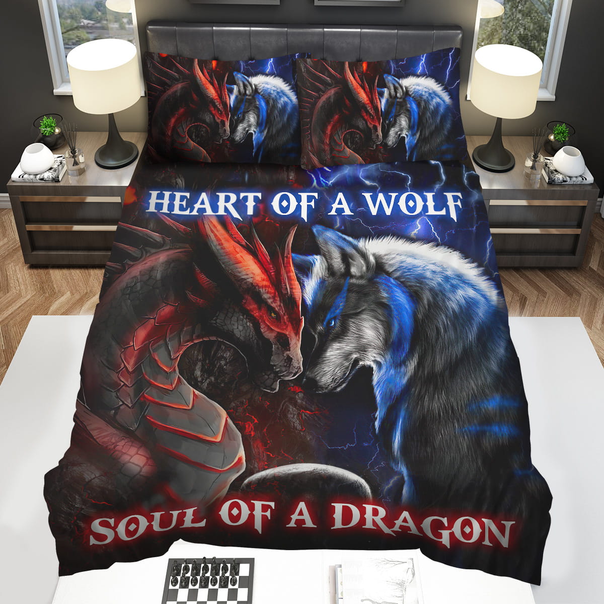 Heart Of A Wolf Soul Of A Dragon Decorative Bedding Sets with Duvet Cover Flatsheet Pillowcase