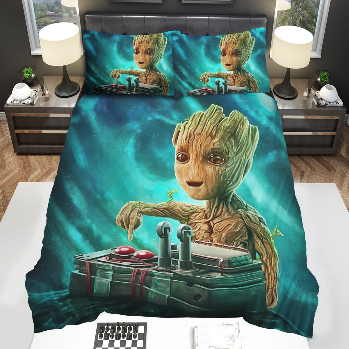 Guardians Of The Galaxy Cute Baby Groot And The Anulax Bomb Illustrations Decorative Bedding Sets with Duvet Cover Flatsheet Pillowcase