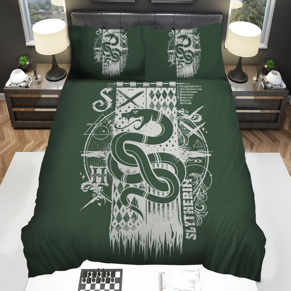 Harry Potter Symbol Of House Slytherin Ambition Cunning And Leadership Bedding Sets Gift For Christmas Birthday Thanksgiving