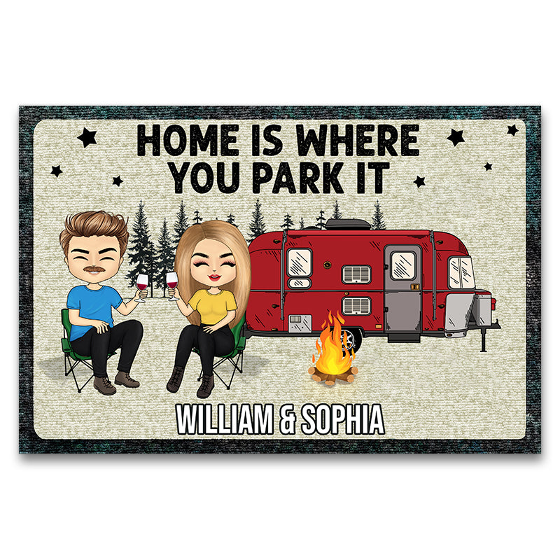 Home Is Where You Park It Camping Couple Custom Doormat