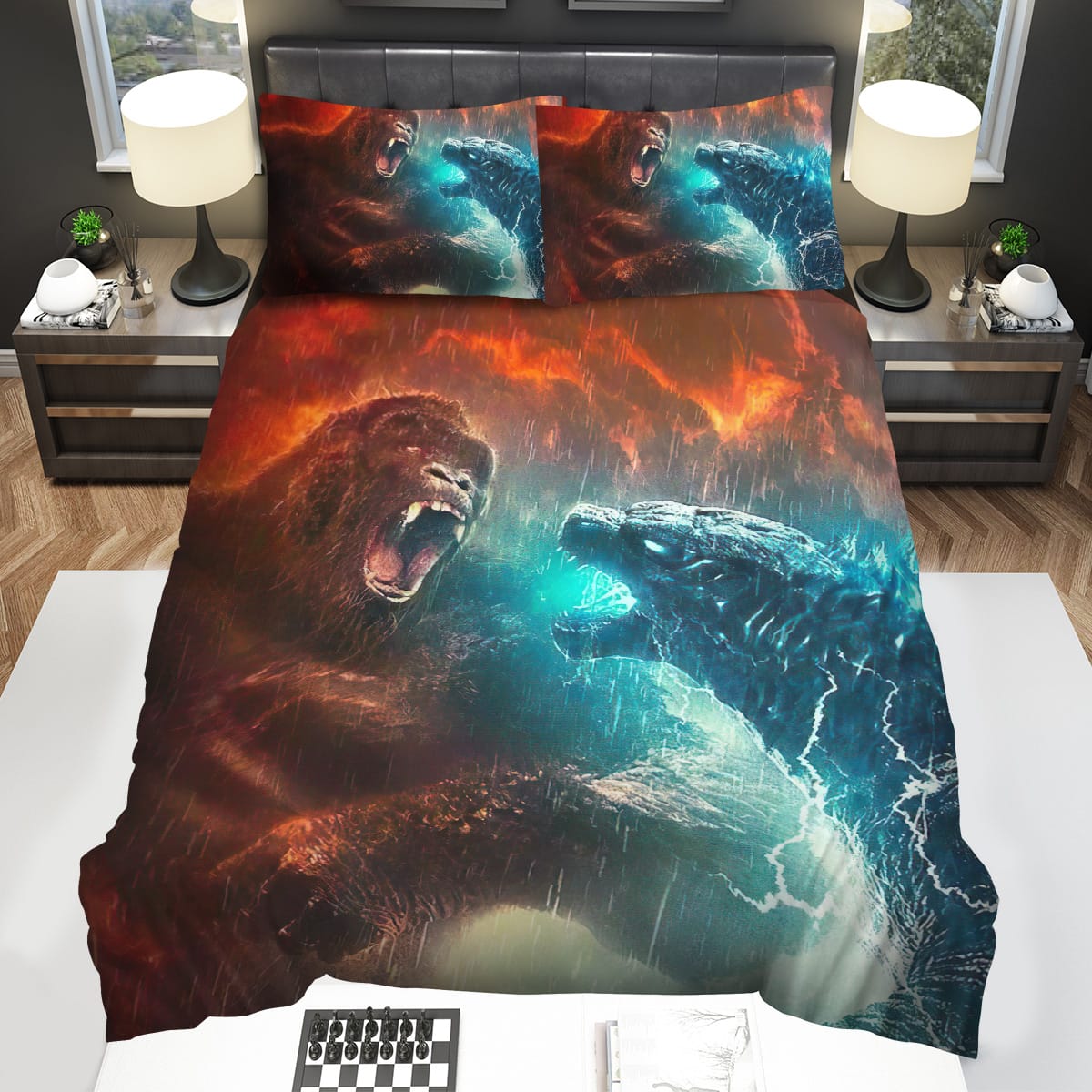 Godzilla Vs Kong Rain Battle Bedding Sets Gift For Christmas Thanksgiving Halloween