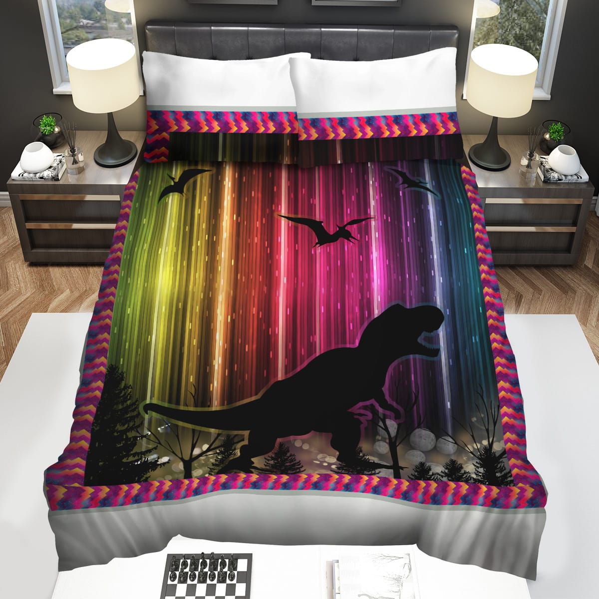 Dinosaur Colorful Stripes Bedding Sets Duvet Cover Flatsheet Pillowcase