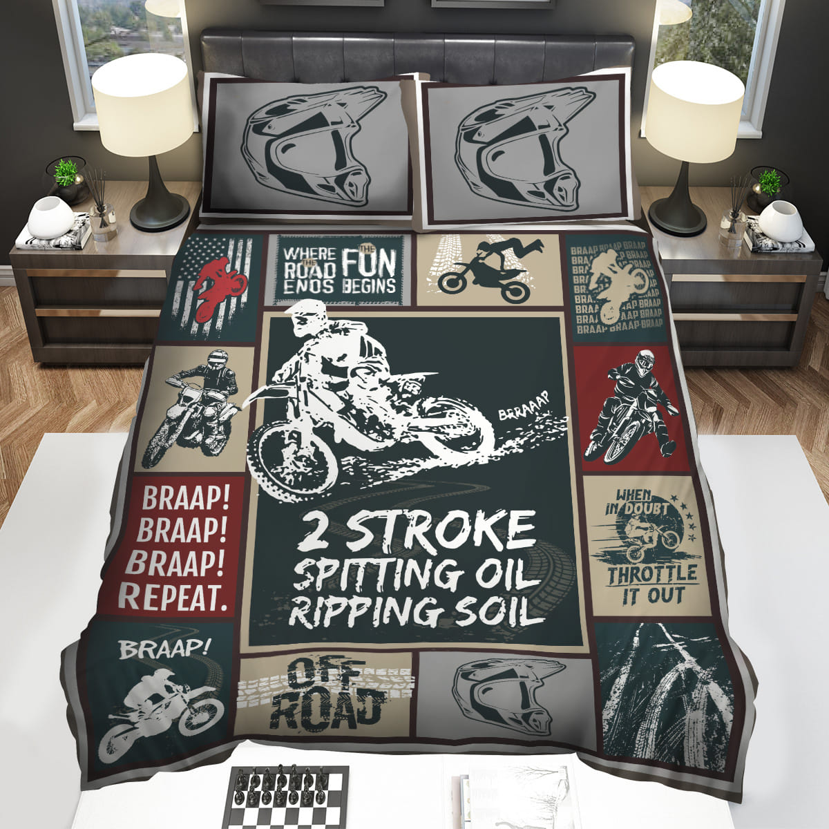 Dirt Bike Two Stroke Spitting Oil Ripping Soil Decorative Bedding Sets For Fan