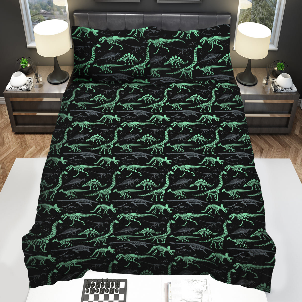 Dinosaur Bones Glow Bedding Sets Gift For Christmas Thanksgiving Halloween
