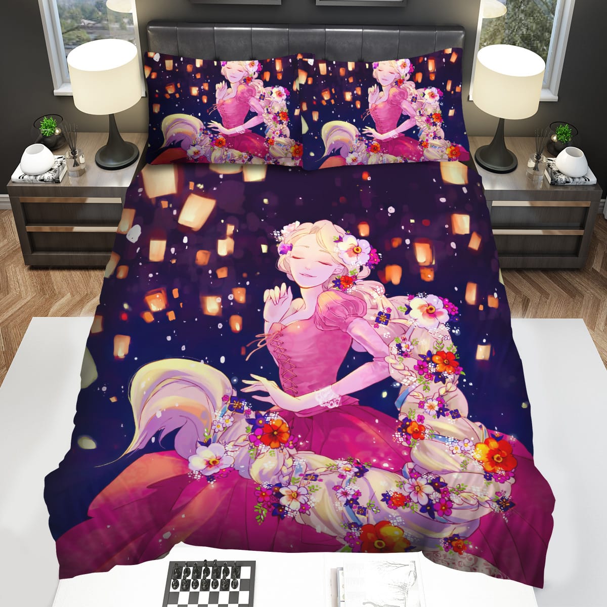 Disney Princess Rapunzel & Sky Lanterns Artwork Decorative Bedding Sets with Duvet Cover Flatsheet Pillowcase