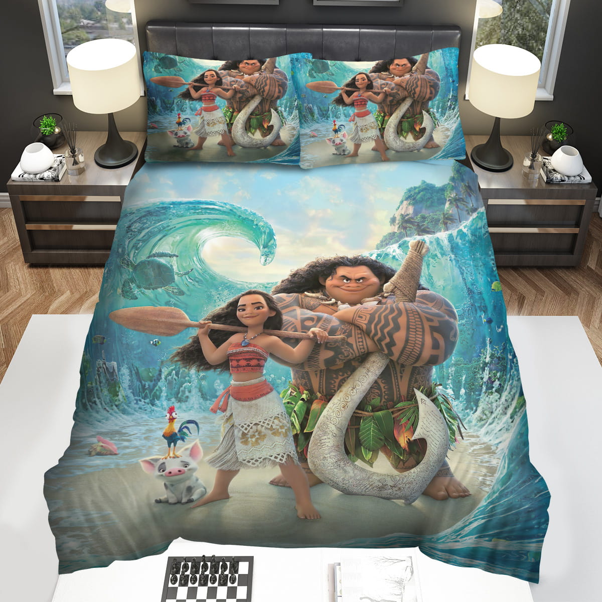 Disney Princess Moana Characters In Middle Of Waves Bedding Sets Gift For Christmas Birthday Thanksgiving