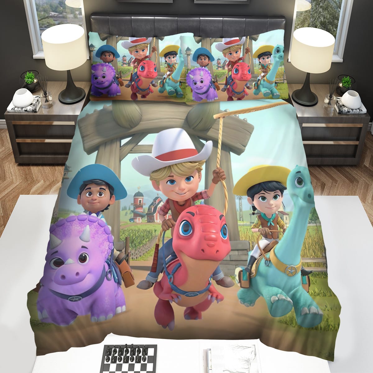 Dino Ranch Riding The Dinosaurs Decorative Bedding Sets with Duvet Cover Flatsheet Pillowcase