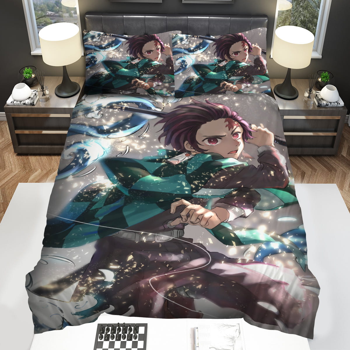 Demon Slayer Tanjiro Water Surface Slash Digital Paintings Decorative Bedding Sets For Fan