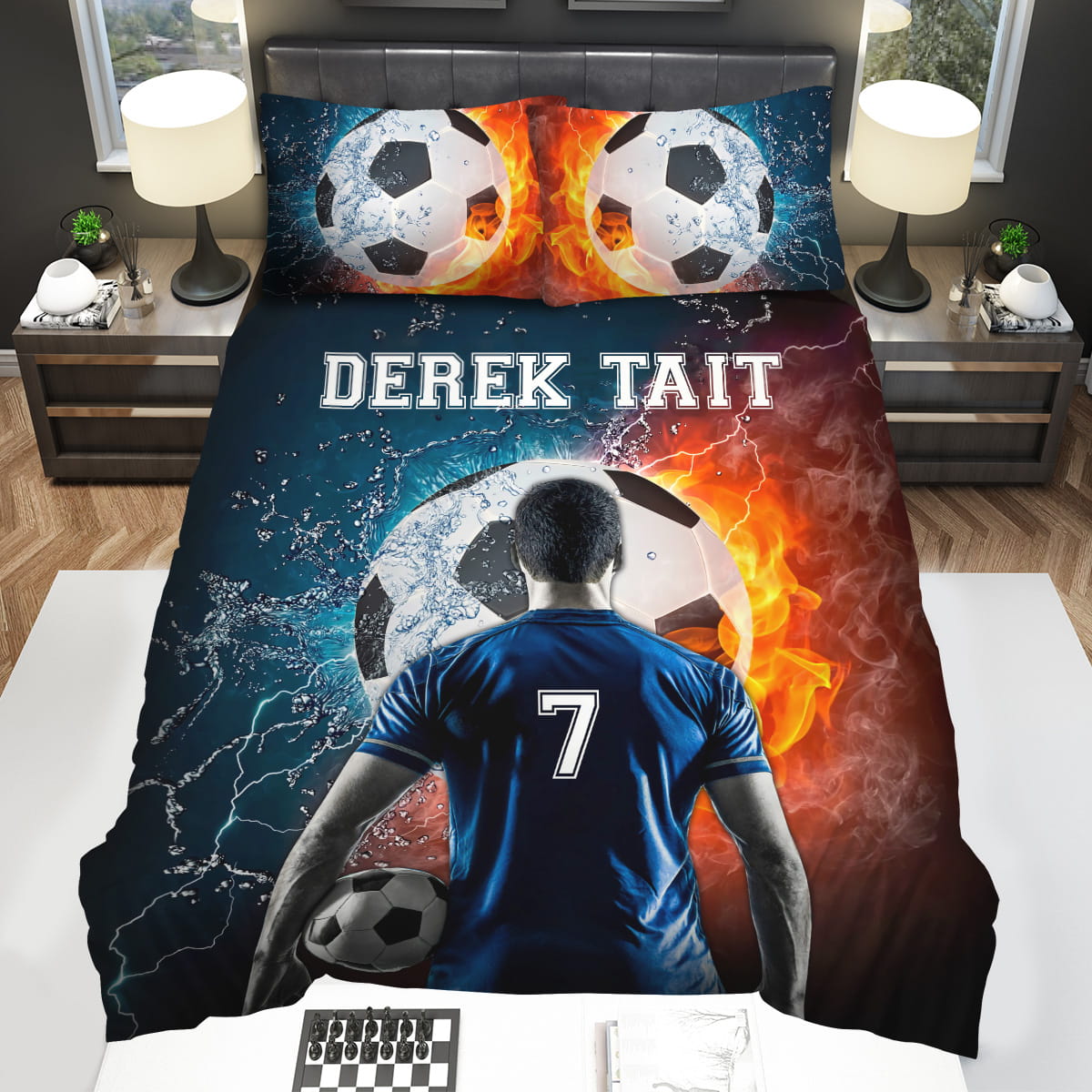 Football Player Custom Name Bedding Sets Gift For Christmas Thanksgiving Halloween