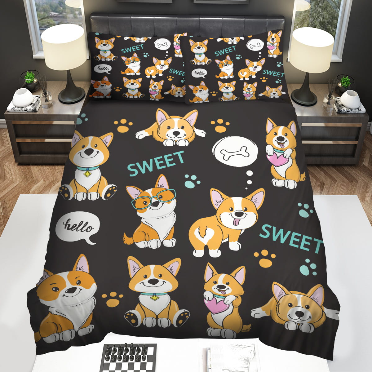 Corgi Loves Decorative Bedding Sets For Fan