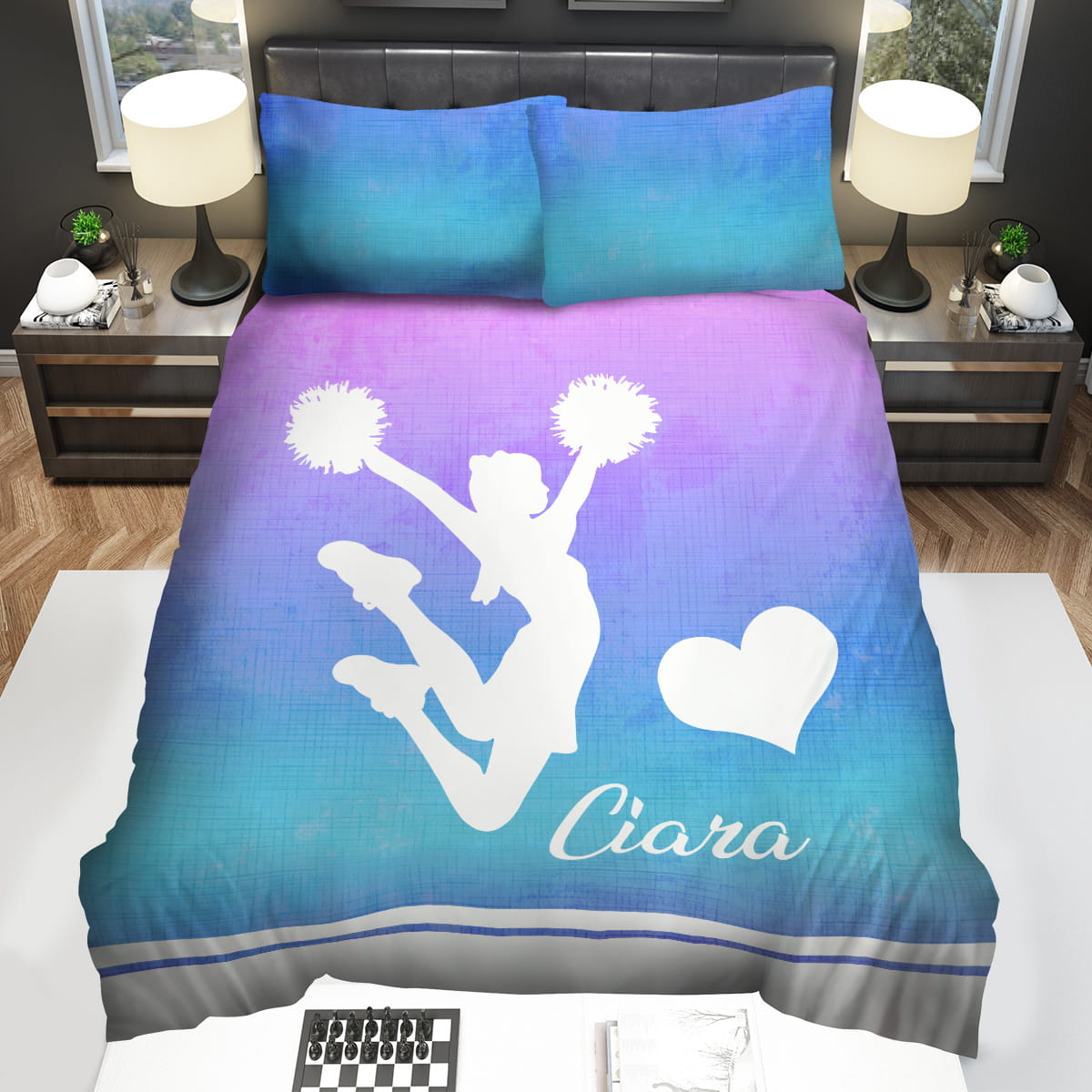 Cheerleading Girl Custom Name Bedding Sets Gift For Christmas Thanksgiving Halloween